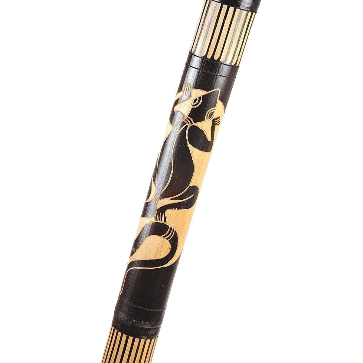 Didgeridoo en bambou bois, percussion aborigènes instrument musique sculpté et peint Dotpaint à la main 120 cm (sculpté noir)