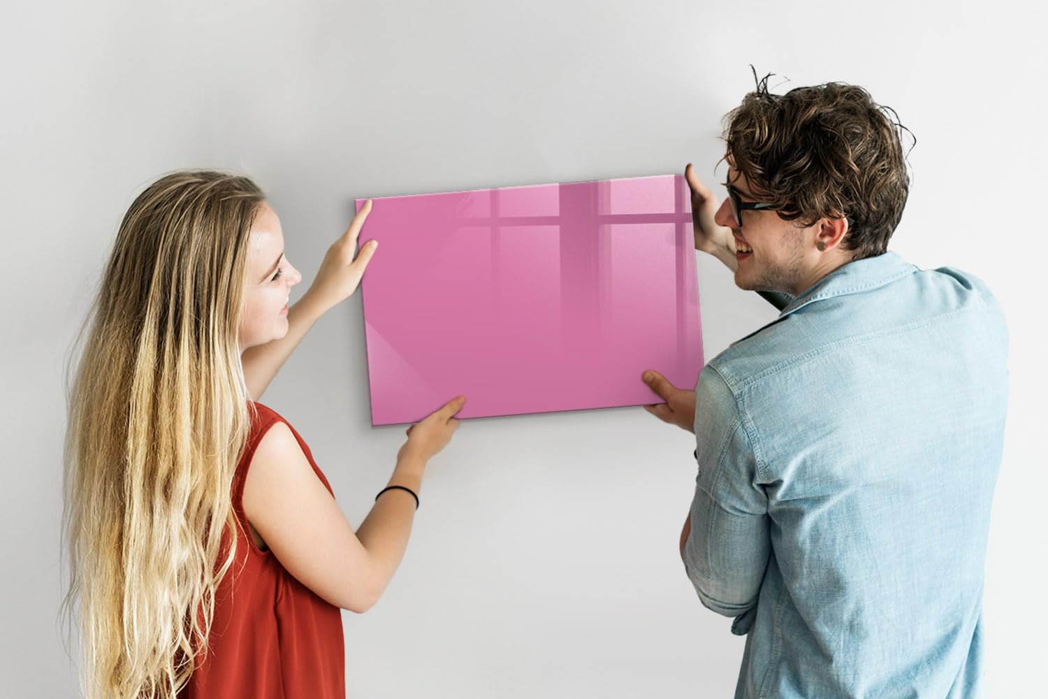 Magnetisches Glas-Whiteboard mit Neodym-Magneten | Premium Glastafel für Wandmontage | Beschreibbar, leicht zu reinigen & perfekt für Büro oder Küche - 60x40cm Rosa Farbe