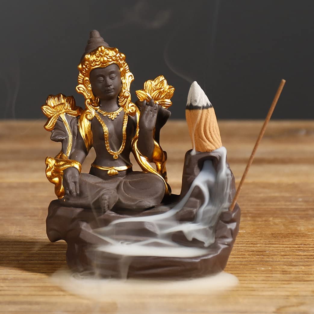Statuette Bouddha porte-encens en argile cadeau spirituel feng shui