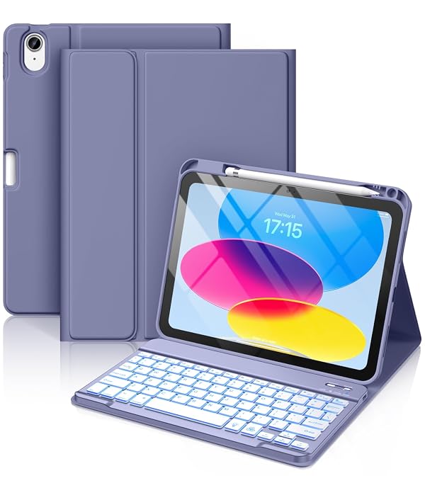 Hamile for iPad 11th 10th Generation Case with Keyboard - 7 Colors Backlit Wireless Detachable Folio Keyboard Cover with Pencil Holder for iPad 11-inch A16 2025 10th Gen 10.9 Inch 2022 (Blue Gray) by Hamile - Used condition - US$28.47