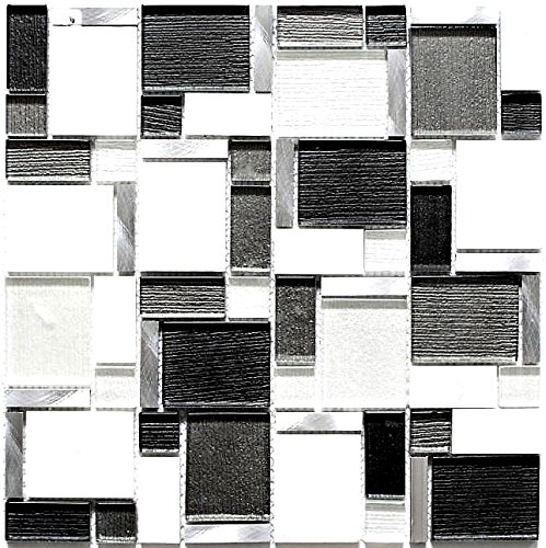 Carrelage mosaïque en aluminium blanc/gris Combinaison mosaïque de verre cristal pour mur, salle de bain, cuisine, carrelage de salle de bain, revêtement de salle de bain, 10 tapis de mosaïque