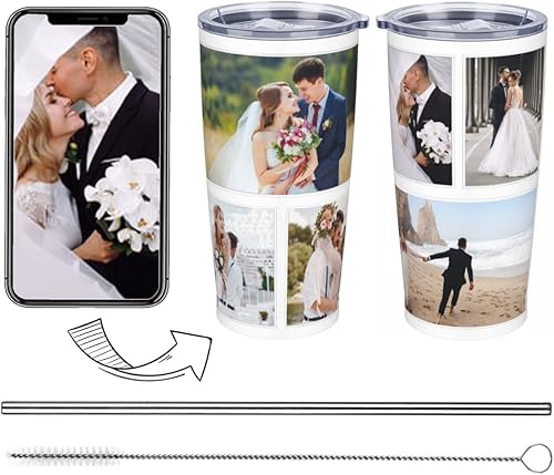 Miniatura 1 de Taza de café personalizada con tapa y pajilla, de acero inoxidable caliente y frío, con aislamiento al vacío, regalo de fotos de viaje (embudo-6