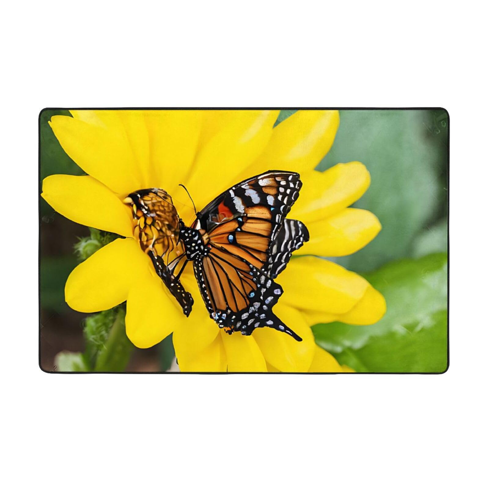 Tapis d'intérieur moderne premium motif tournesols blancs et jaunes 152 cm