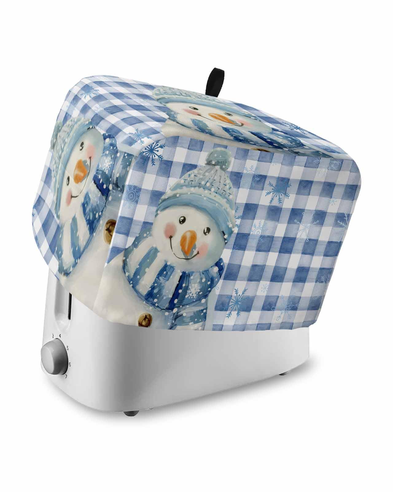 Blue Christmas Snowman Toaster Cover 4 Slice, Large Kitchen Appliance Covers, Winter Snowflake Xmas Plaid Toaster Oven Cover with Loop, Bread Machine Cover Polyester Dust Cover Protection