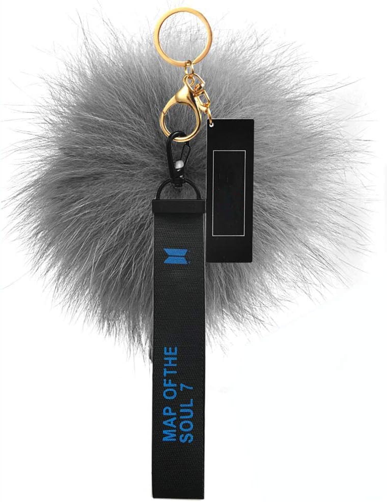 Decvamix Wristlet Lanyard Keychain with Pendant and Big Flully Fur Pom Pom Ball(4 x 4 inches), Fashion Key Holder Chain Bag Pendant Accessories