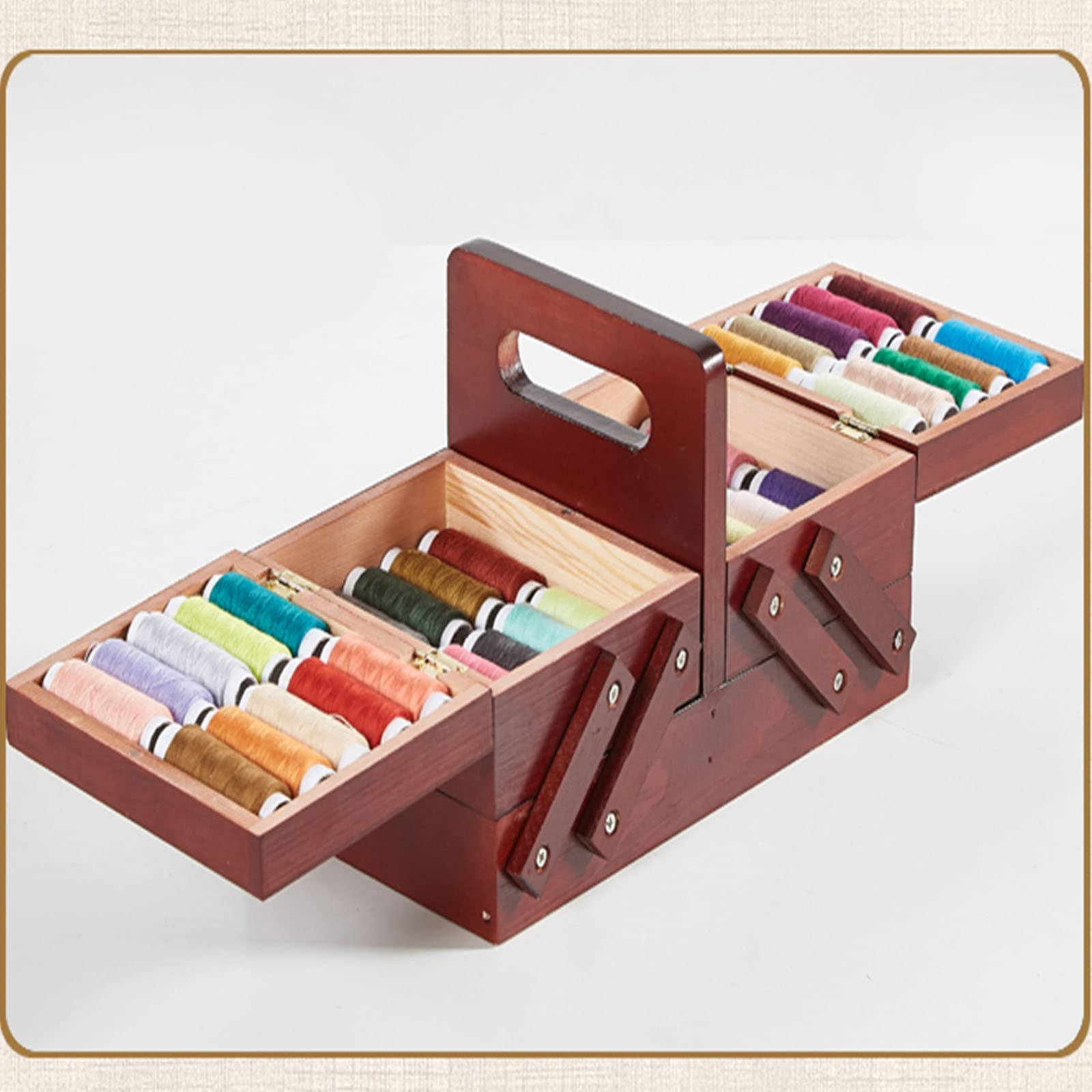 Pudełko Do Szycia, Rzemieślniczy Organizer Hobby Z 3 Szufladami Drewniany Kosz Do Szycia Na Zestawy Do Haftowania Materiały Do Pikowania Zestawy Do Haftu Krzyżykowego (24X13,5X15 Cm)