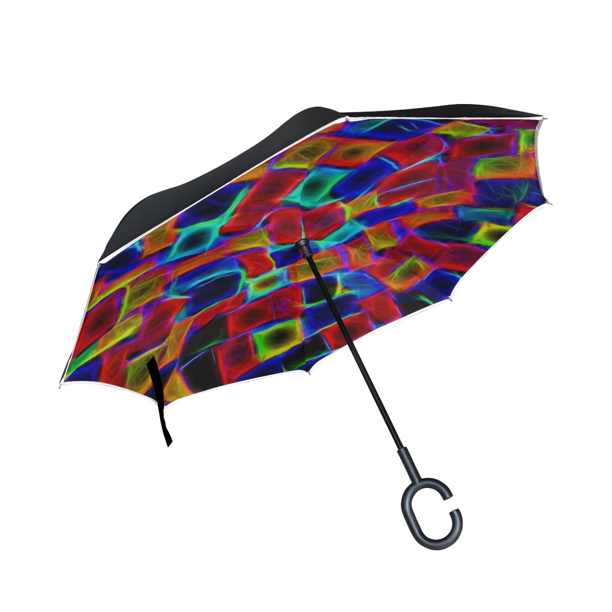 TIANYUSS Double Layer Inverted Neon Glow Glowing Light Design Bright Black Umbrellas Reverse Folding Umbrella Windproof Uv Protection Big Straight Umbrella For Car Rain Outdoor With C-shaped Handle