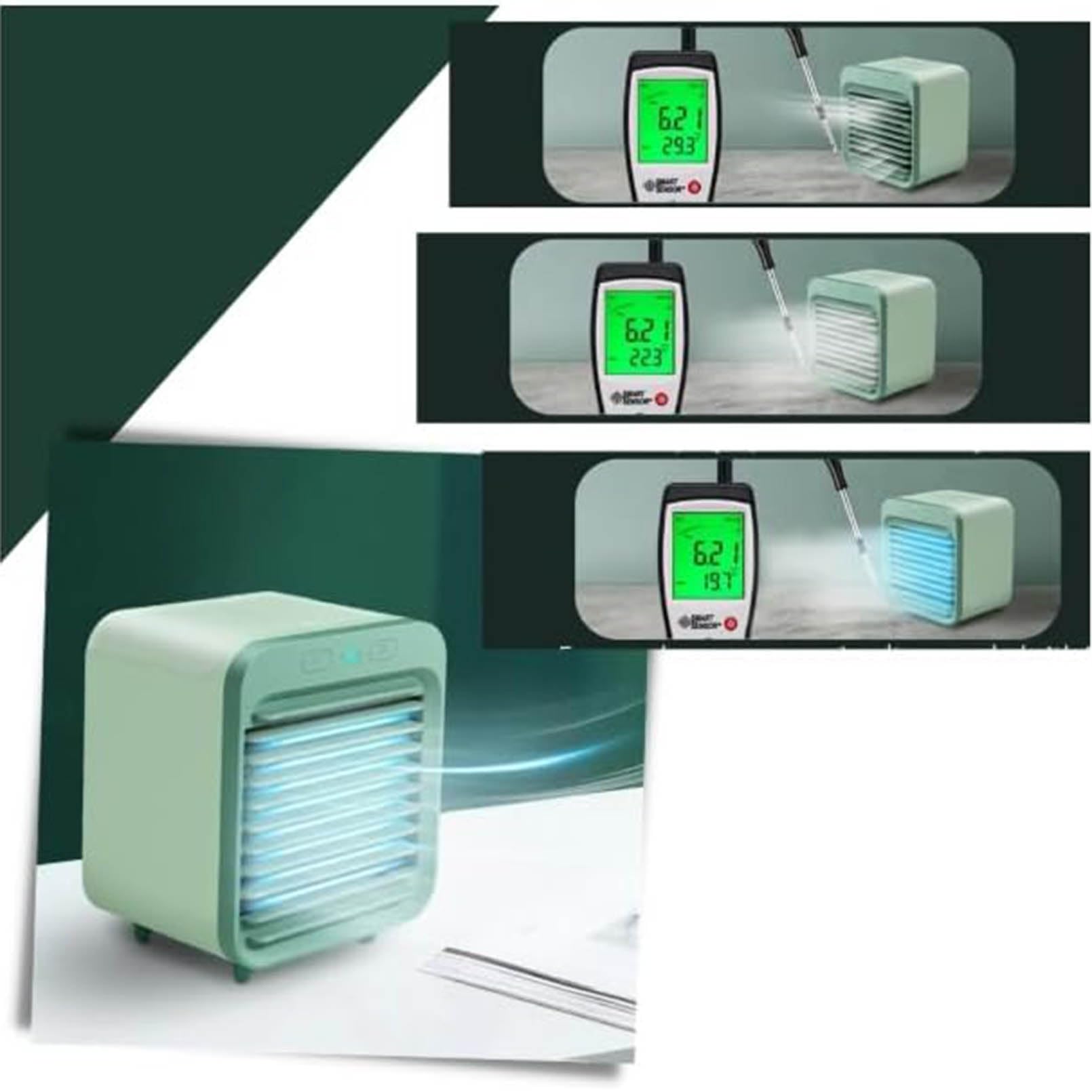 Aire Acondicionado portátil, Enfriador evaporativo, pequeño Ventilador de Mesa 3 en 1 con 3 velocidades de Viento, Adecuado para el hogar, la Oficina, el Dormitorio, niños y Mascotas.