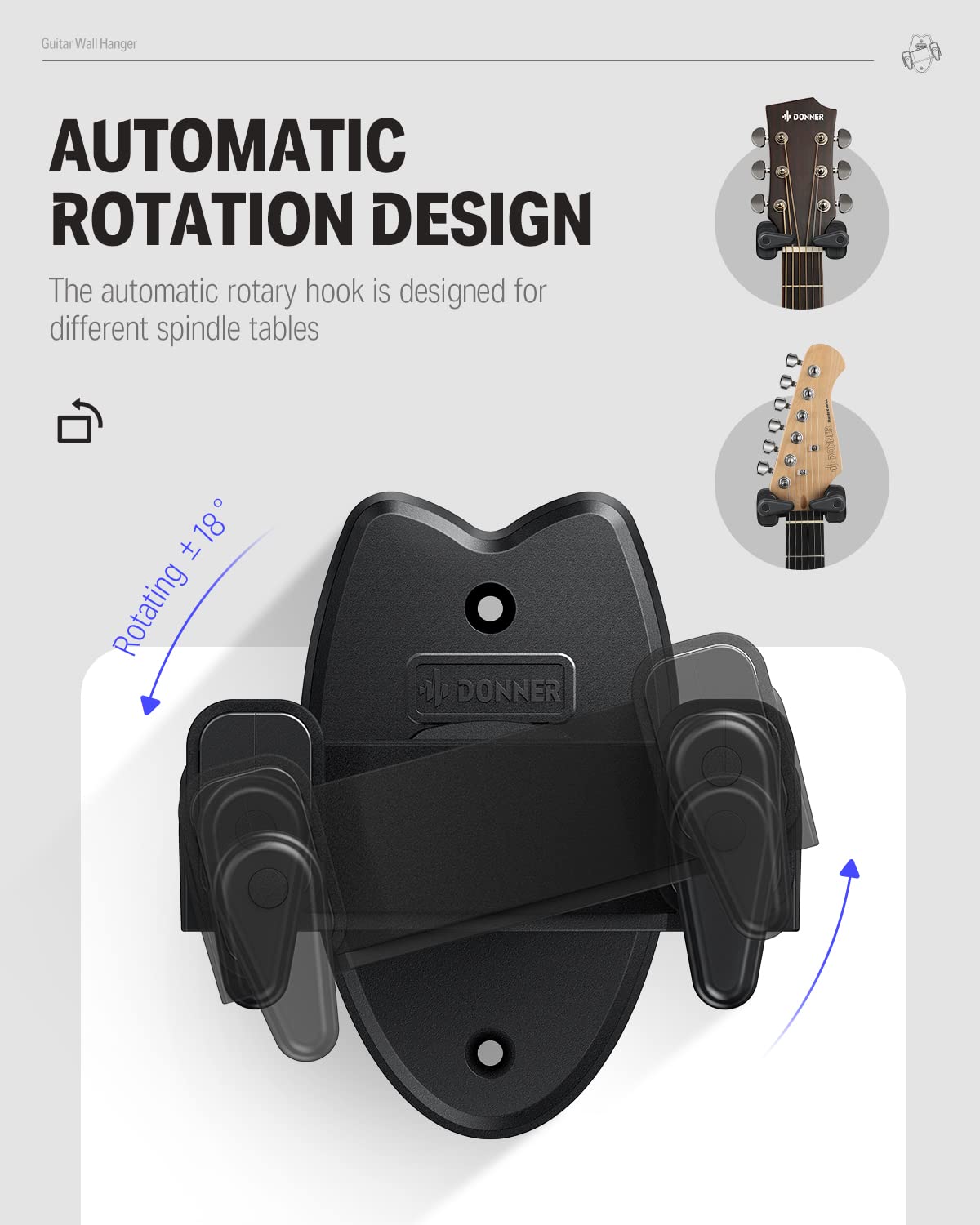 Donner Uchwyt ścienny na gitarę, czarny, automatyczne zamknięcie, uchwyt ścienny na gitarę, gitarę, bas, banjo, mandolinę, 2 sztuki