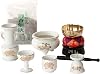 Buddhist Altar Set White Golden Lotus Ceramic 5-Piece Singing Bowl Set with Incense Ash for Modern Mini Buddhist Altar, White Porcelain