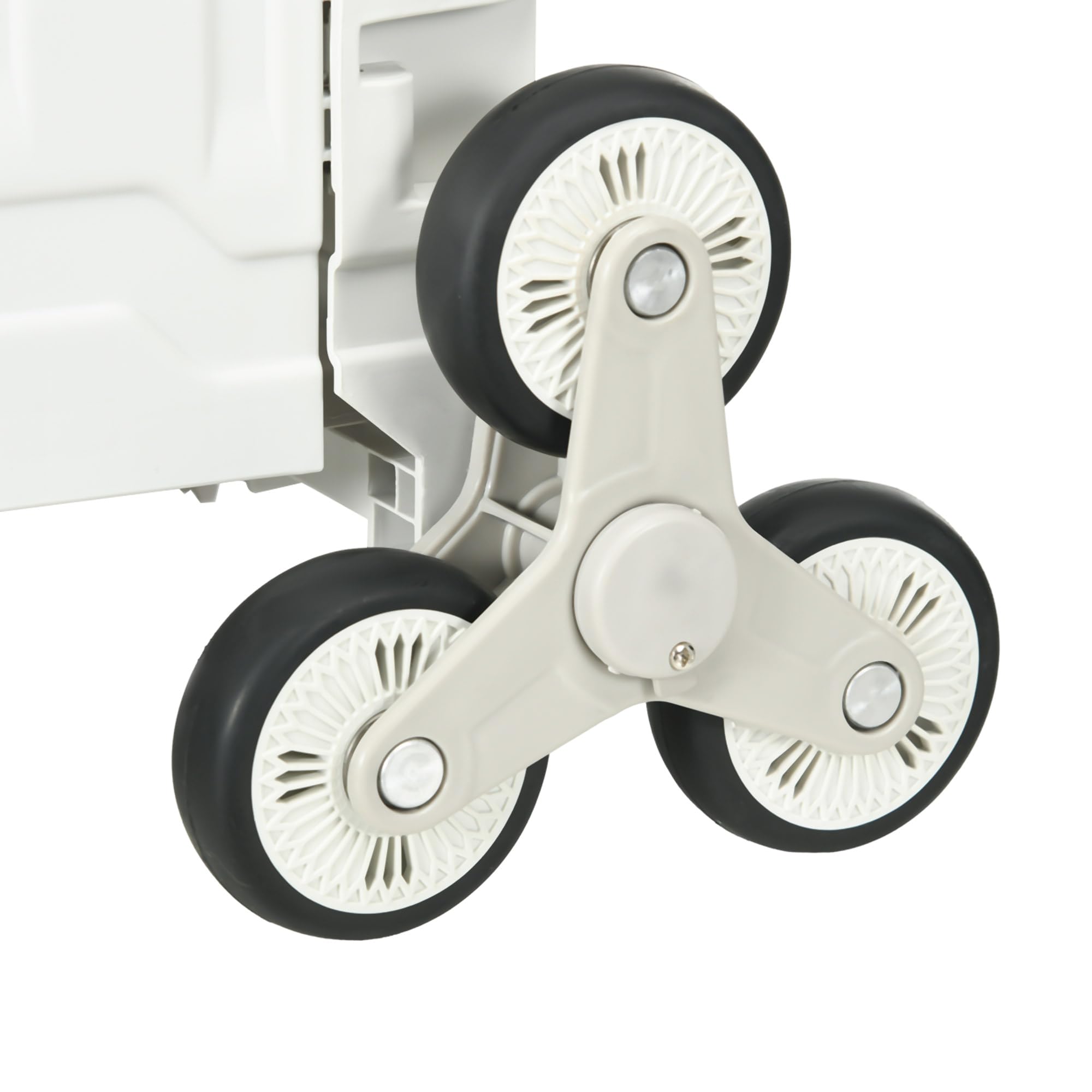 HOMCOM Carrito de Compras Plegable Sube escaleras 52x48x100 cm Blanco | Ruedas, tapa, mango telescópico, carrito de compras, 80kg, cesta de 51L, aluminio.