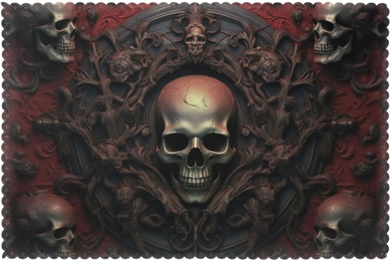 Gothic Wallpaper Skull - Placemats for Dining Table Set of 6, 12x18 Inch Seasonal Table Mats for Party Kitchen Dining Decoration