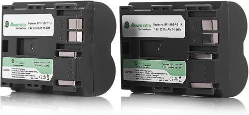 Powerextra Paquete de 2 baterías de repuesto BP-511 para Canon BP-511A y 5D 50D 40D 20D 30D 10D Digital Rebel 1D D60 300D D30 Kiss Powershot G5 Pro