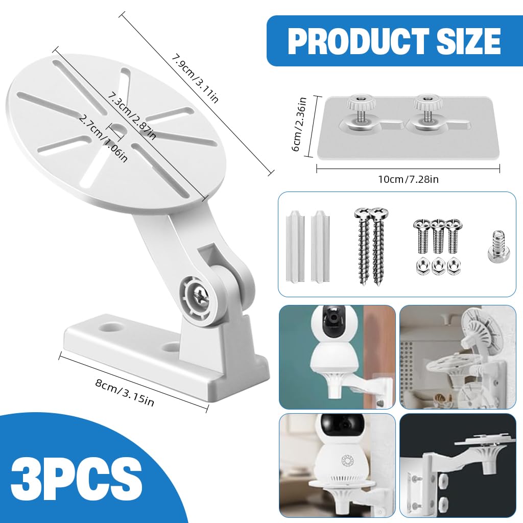 ZORBES® 3Pcs Security Camera Wall Mount Adjustable Camera Stand, No Drill Camera Bracket Dome Camera Wall Mount L-Shaped Stand for CCTV Baby Monitor Security IP Webcam Indoor Outdoor 2