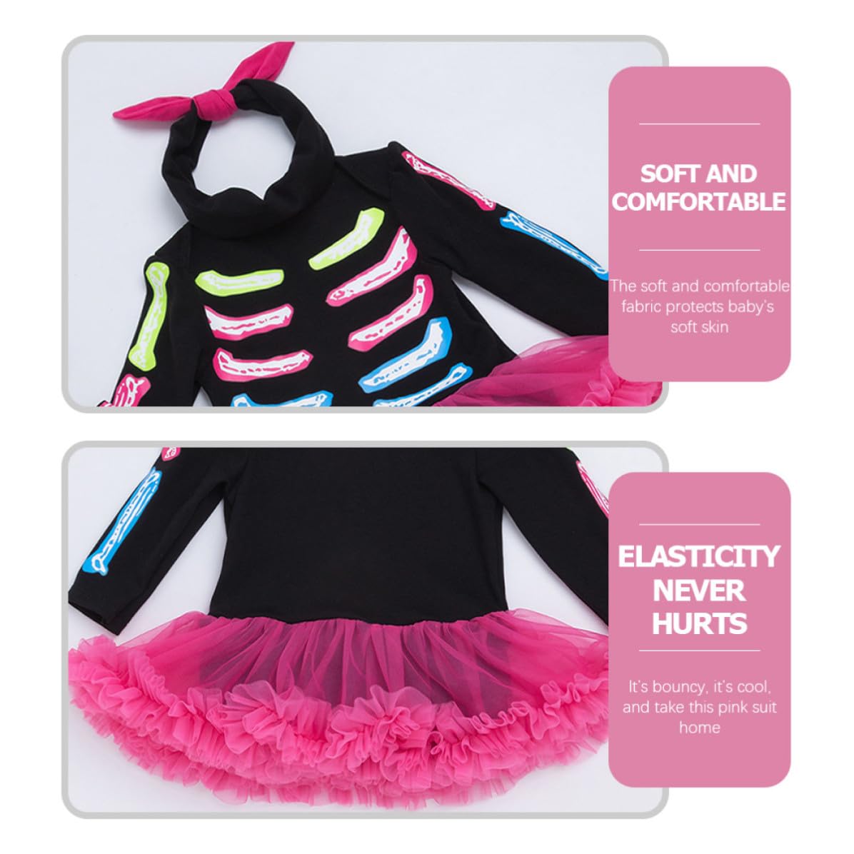 4 Set Pagliaccetto Gonna a Maniche Lunghe Halloween per Neonata 80