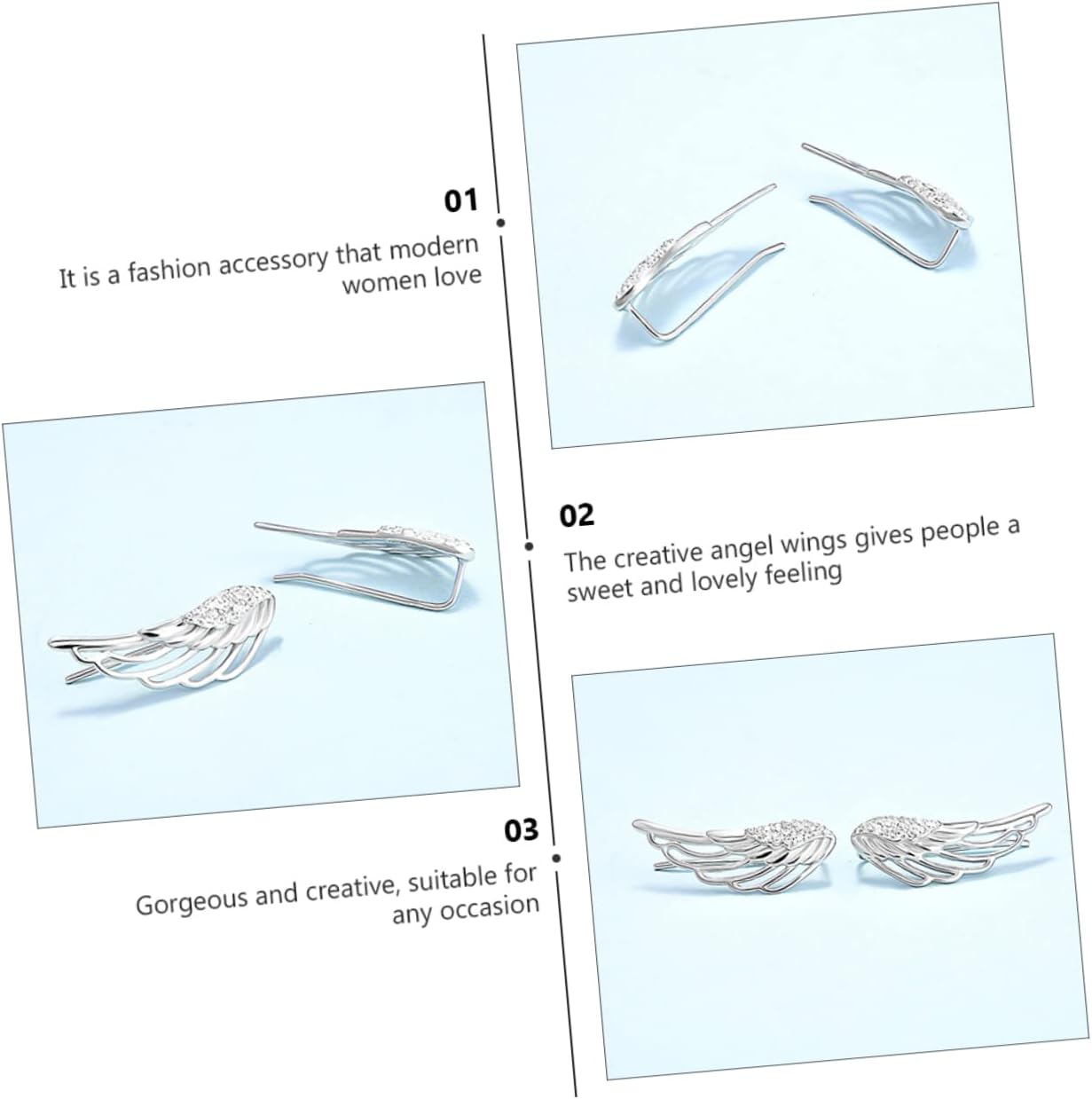 LIFKOME 2 Pairs Angel Wing Earrings 925 Sterling Silver Angel Wing Stud Cartilage Earrings for Women - Image 9