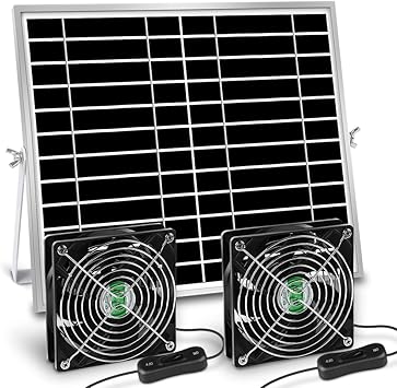 Solar Powered Fan, Solar Fan for Shed, Chicken Coop, Greenhouse, Outside with Two IPX7 Waterproof 5In Fans 13Ft On/Off Switch Cable Exhaust Intake Mounting Way and Installation Kits