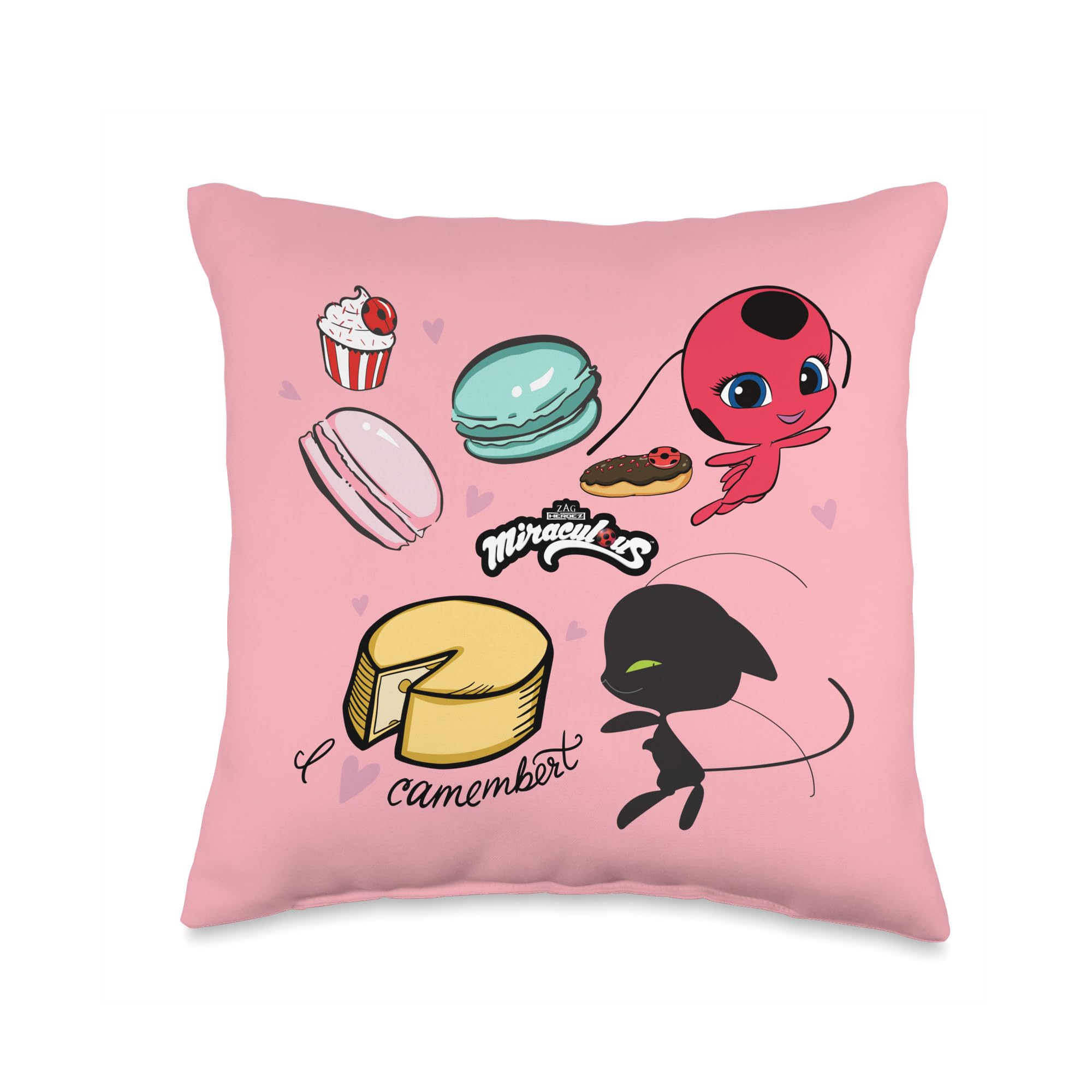 Ladybug Tikki and Plagg Bakery Throw Pillow