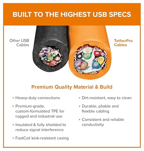 Miniatura 4 de TetherPro USB-C a 2.0 Mini-B de 5 pines, 5Gbps Gen 1, 15 pies (15.1 ft), naranja de alta visibilidad