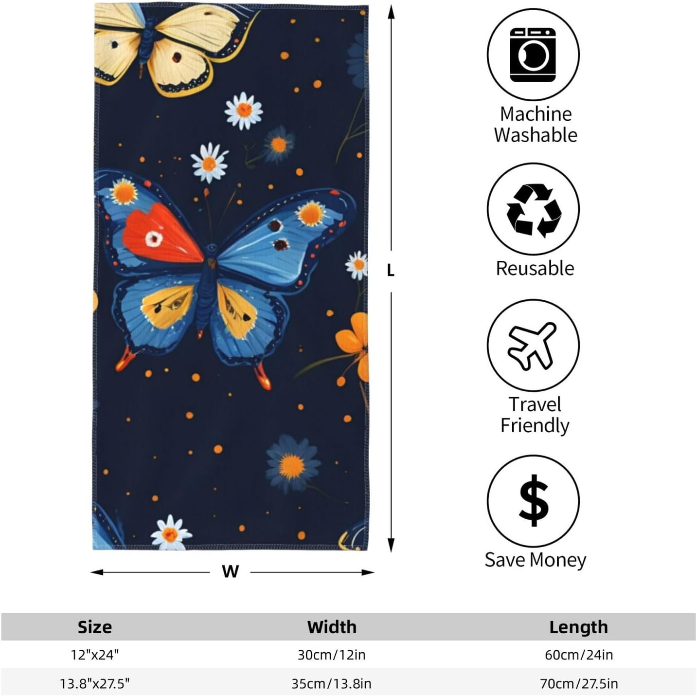 Dancing Butterfly Print Hand Towels for Kitchen, Decorative Bathroom Towels Decor Farmhouse Cute for Men Women Gifts