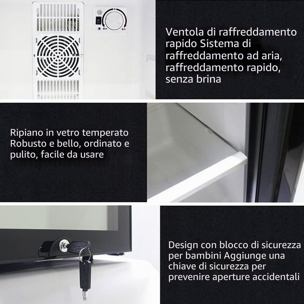 40L Mini Frigo Da Tavolo Frigorifero Per Bevande E Birra Autoportante Con Serratura Sotto Il Bancone Larder Con Raffreddamento E Calore Luce LED + Serratura E Chiave Per Alberghi, Camere Da Letto ( Co