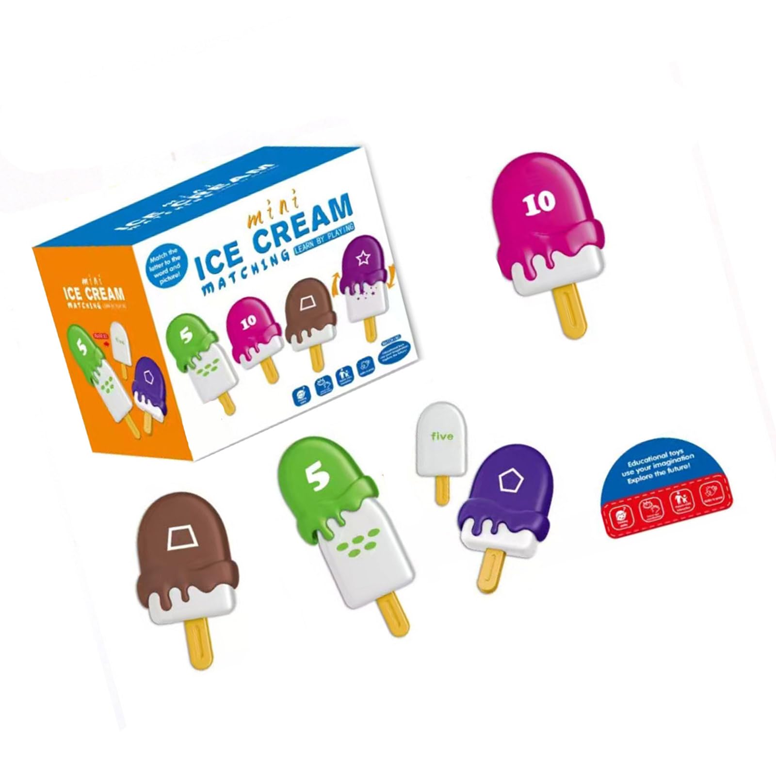 RAFGALDEX Educational Ice Cream Shape Letter Number Learning Toy Educational Toy for Toddler 26 Pieces Preschool Letter Matching