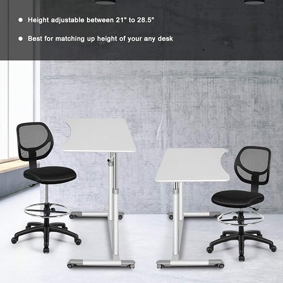 Giantex Drafting Chair Tall Office Chair with Back, Height Adjustable Home Office Chair on Wheels, Ergonomic Computer Standing Desk Chair with Footrest Ring for Bedroom, Black