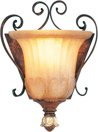 Livex Lighting 8560-63 Villa Verona 1-Light Wall Sconce, Bronze | Aged Gold Leaf Accents and Rustic Art Glass