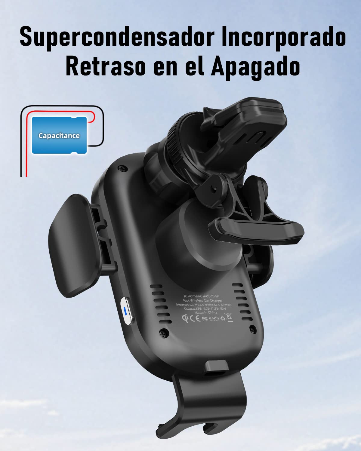 Beeasy Qi 15W Cargador Inalámbrico Coche-Wireless Car Charger Soporte Estable con Rotación 360° con Bloqueo Automático Rápida Salida de Aire para iPhone Samsung Huawei LG y Otros