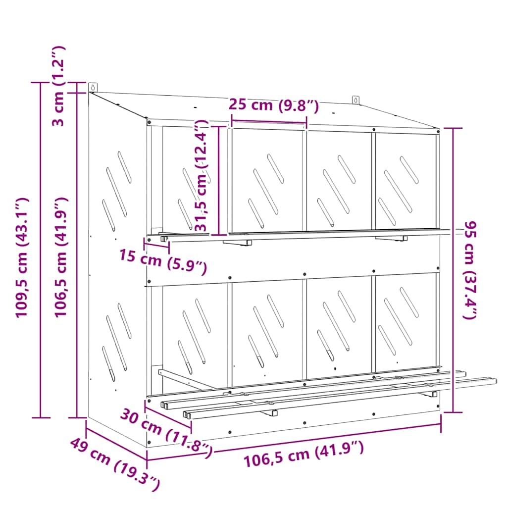 vidaXL Nido para Gallinas con 8 Compartimentos Plateado Galvanizado - Caja para Gallinas Ponedoras