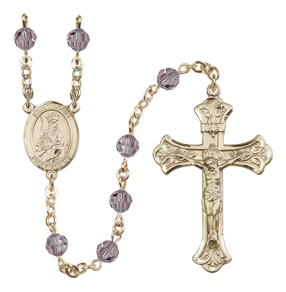 14k Gold 6mm Austrian Crystal Saint Louis Rosary - 6mm Austrial Crystal in June Light Purple