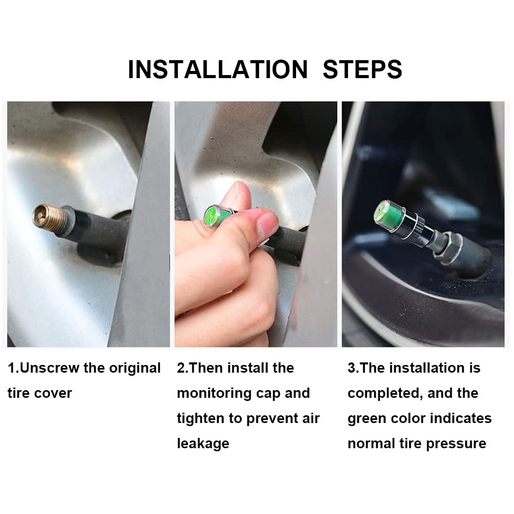 4 Tappi Valvola Pneumatici Con Indicatore Pressione 30-36 PSI &ndash; Universali Acciaio
