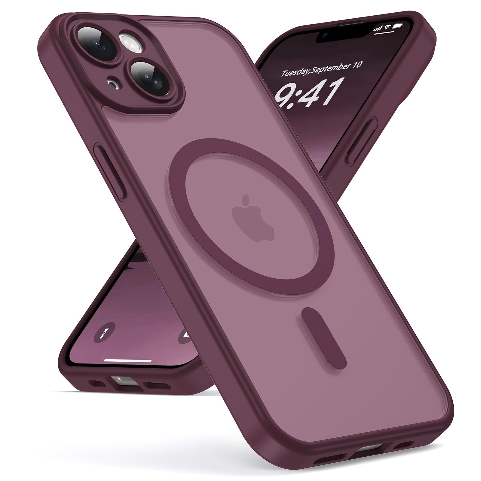 Oududianzi - Magnetica Cover per iPhone 13 Magsafe Case, Bordeaux | Custodia Traslucida Posteriore PC Silicone TPU Bumper, Protezione Della Fotocamera, Cover Mi