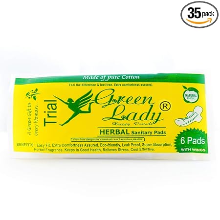 Green Lady Trial combo Organic Herbal Sanitary Napkin Pads for Women, Chemical Free and Natural, 6 Pads [ 2 Ultra Pads, 2 Classic Pads, 2 Premium Pads ]