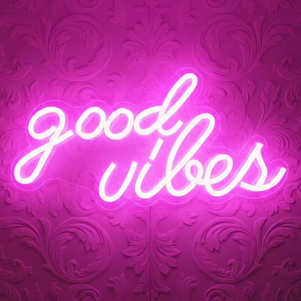 Good Vibes Neon Sign Wall Decor, Pink Color, 16.1inx 8.3inx 0.6in