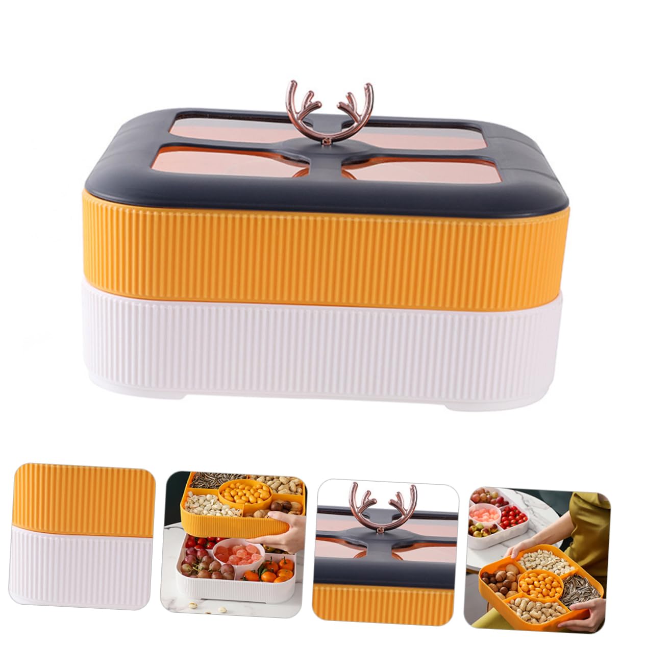 PRETYZOOM Porta Dulces con Tapa y Compartimentos Múltiples de Pp | Bandeja para Postres, Uso en Hogar y Navidad, Apta para Fruta Organización de Alimentos