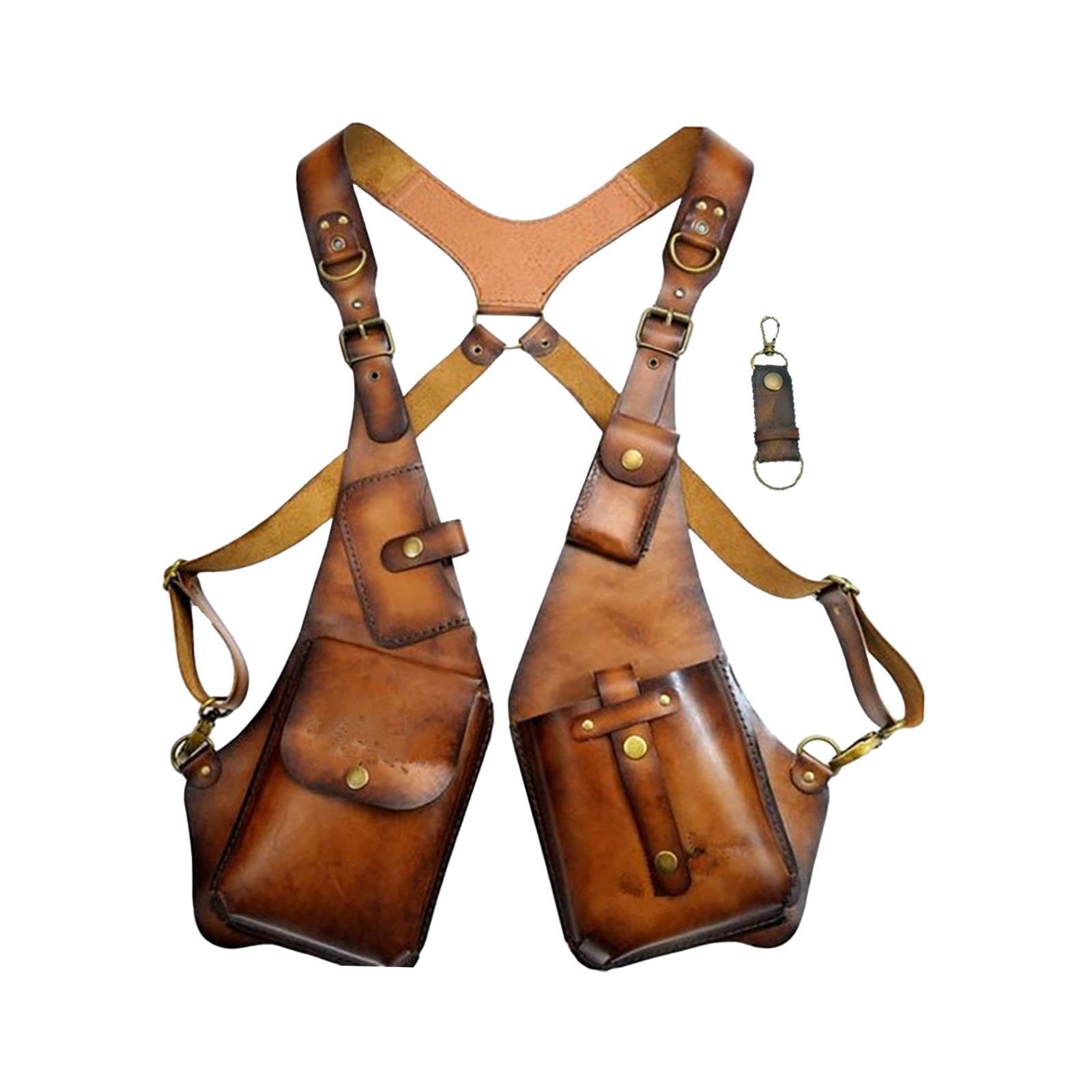 Deevoka Underarm Shoulder Bag Steampunk Wallet Organiser for Men Women Costume Parties, Brown