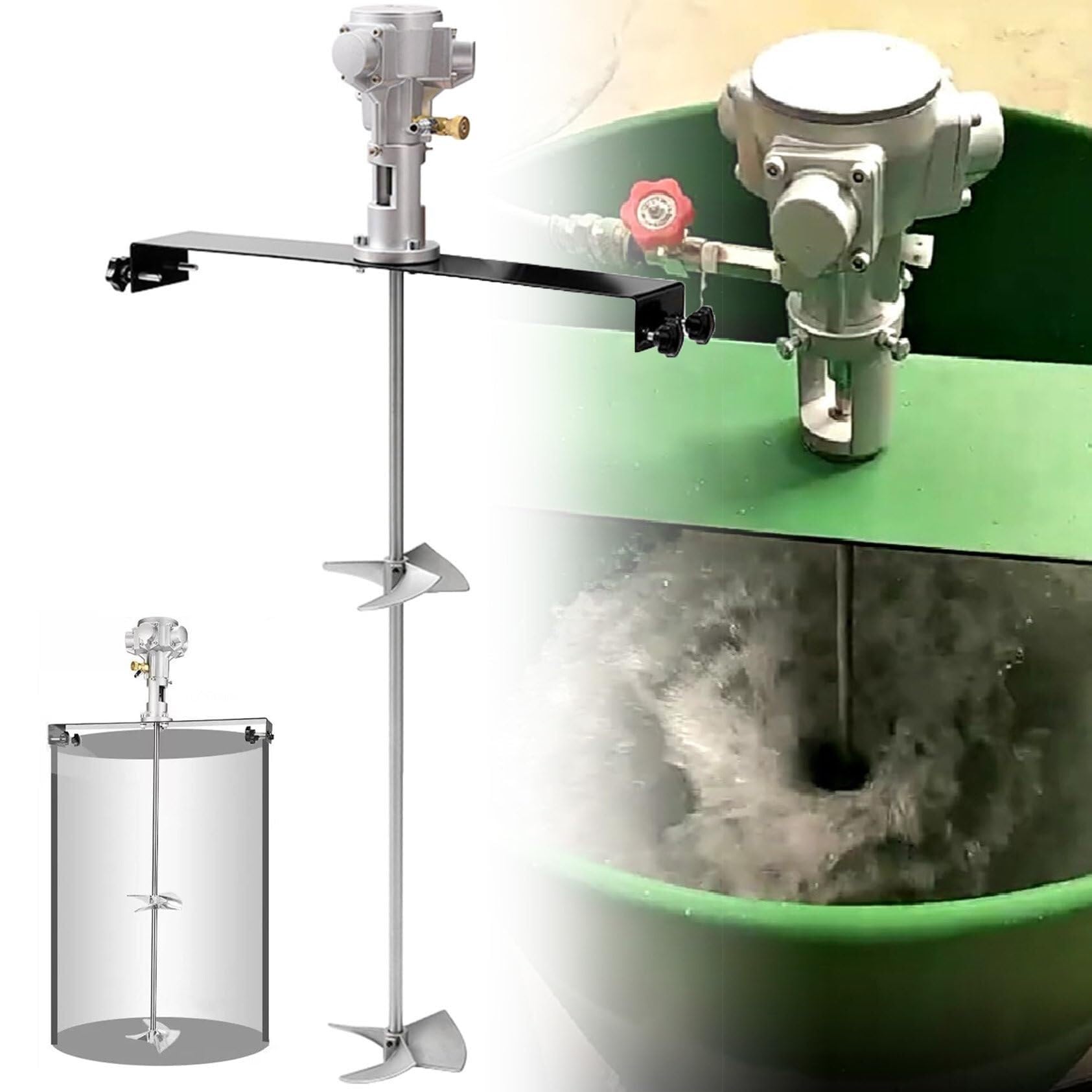 TGBHM 55Gallon Pneumatic Paint Mixer 3/4HP 400L Air Agitator Speed Adjustment Range 50-1200 RPM Blade Diameter 155MM Pneumatic Mixer for Mixing of Paints Coatings,