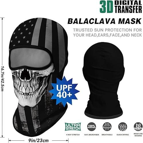 Miniatura 4 de Máscara de esquí completo de calavera, pasamontañas 3D, protección solar UV, motocicletaesquíbufandaciclismopesca para hombres