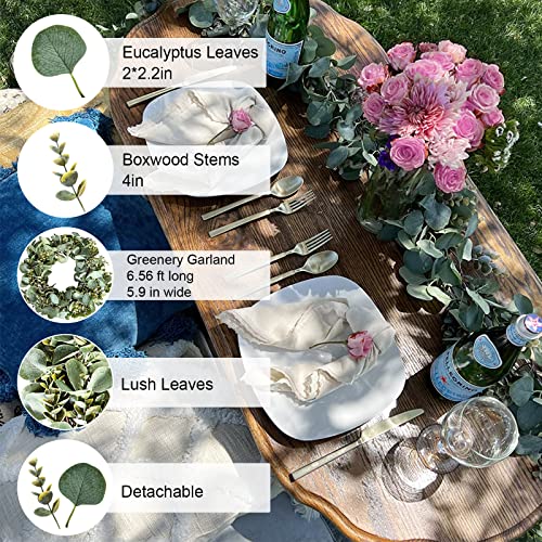Ouddy Decor Eucalyptus Garland 6.56 Ft Lush Silver Dollar Leaves Boxwood Artificial Faux Greenery Vines for Baby Shower Wedding Party Table Runner Room Home Mantle Decor - Image 4