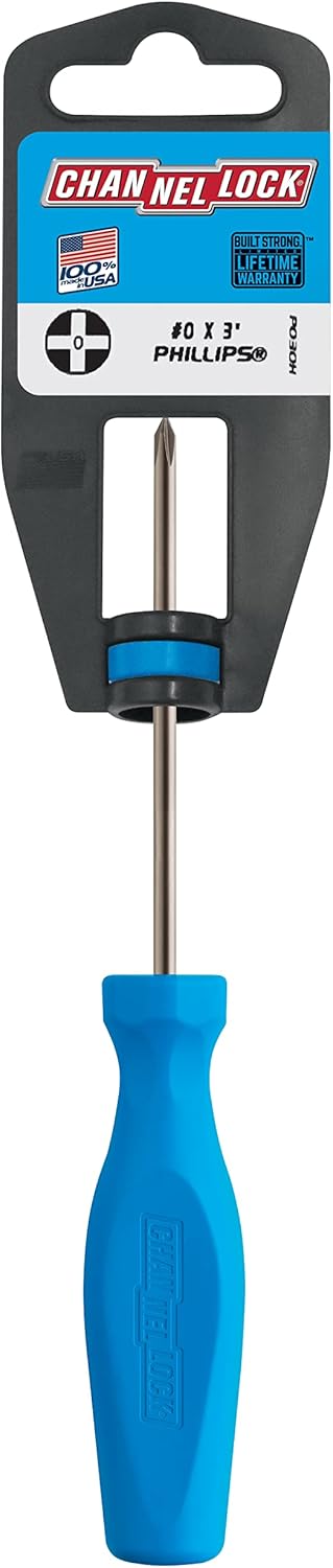 Channel lock Phillips Screwdriver P030H - Precision Machined, Non-Magnetic, Tri-Lobe Grip - #0 x 3 In.