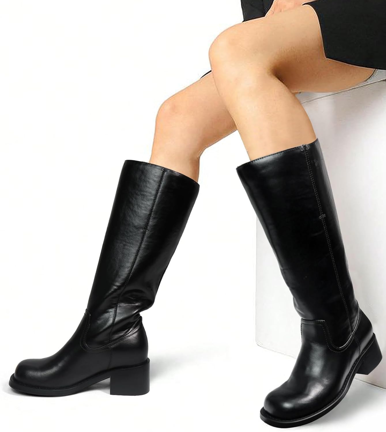 Women's Knee High Boots Square Toe Chunky Block Heel Long Boots for Women Comfortable Low Heel Womens Boots - Image 2