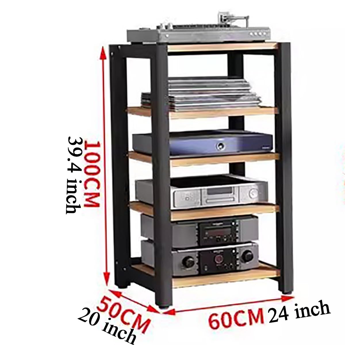 Scaffale portaoggetti angolare Stereo a 5 Ripiani con Giradischi, Console per Videogiochi, Mobile Porta TV per dispositivi Audio e Video, per Soggiorno, Sala Giochi, Sala di Registrazione, c
