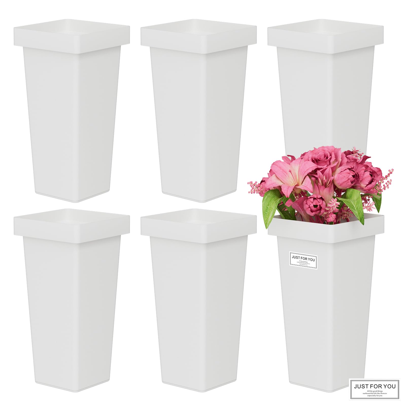 Photo 1 of NEYCIL Flower Buckets, 6-Pack Plastic Flower Vases with Stickers for DIY Flower Bar, Floral Buckets for Cut Flower Farmhouse Vases for Decor Wedding Table Centerpiece, H: 13.39 inch