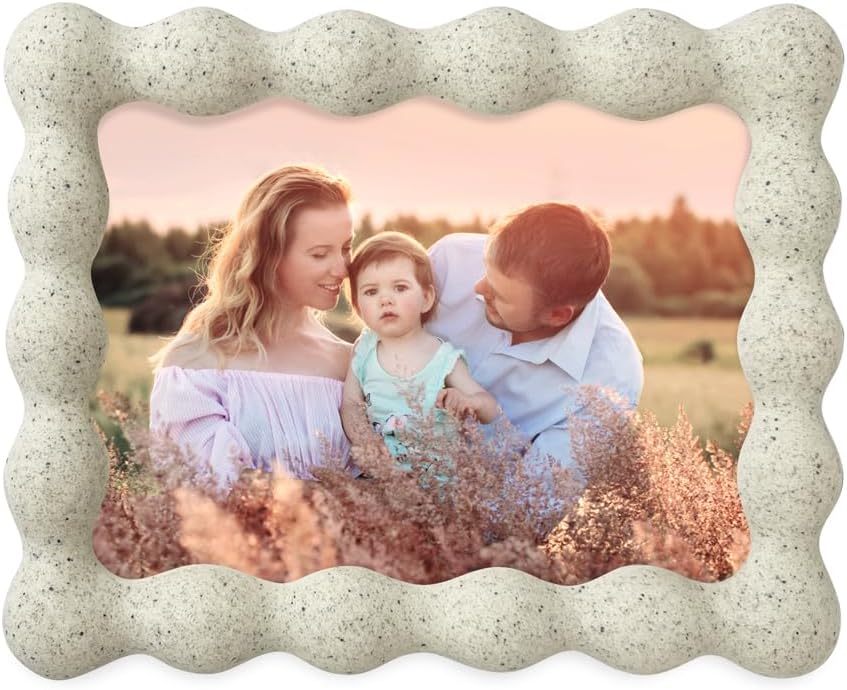 Isaac Jacobs 5x7 Natural Sand Resin Picture Frame, Elegant Undulating Curve Design for Tabletop & Wall Display Photo Frame, Home Décor, Art, Photo Gallery (5x7, Natural Sand)