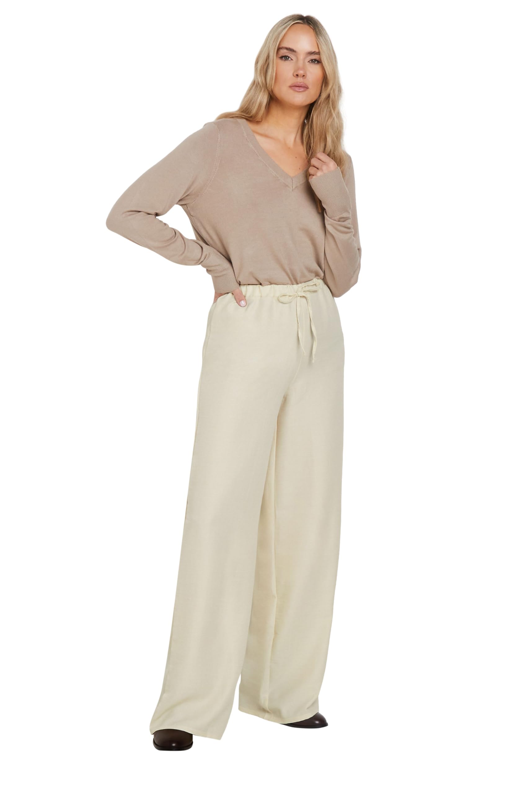 Long Tall Sally - LTS Tall Textured Wide Leg Trousers - Women's Cream