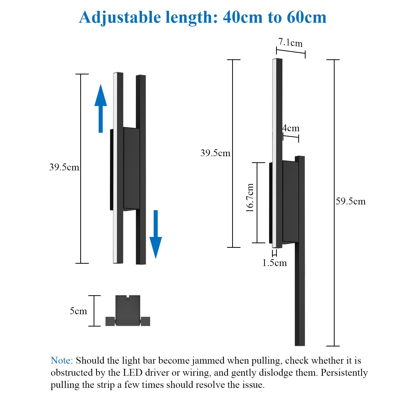 Klighten Wandleuchte Innen LED 24W 1700LM, Mordern Dekorative Wandlampe Für Schlafzimmer Wohnzimmer Korridor Treppenhaus, Einstellbare Länge: 40~60 cm, Warmweiß 3000K, Schwarz