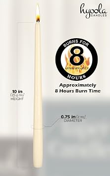 Hyoola 12 Pack Tall Taper Candles - 10 Inch Woolwhite Dripless, Unscented Dinner Candle - Paraffin Wax with Cotton Wicks - 8 Hour Burn Time
