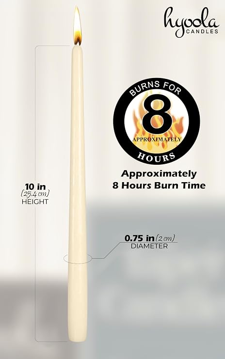 Hyoola 12 Pack Tall Taper Candles - 10 Inch Woolwhite Dripless, Unscented Dinner Candle - Paraffin Wax with Cotton Wicks - 8 Hour Burn Time