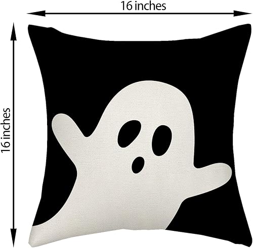 Miniatura 2 de AGAYNA Juego de 2 fundas de almohada de Halloween de 16 x 16 pulgadas, decoración de fantasmas en blanco y negro, para sofá, Halloween, interiores y